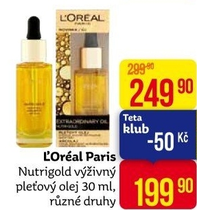 Olej pleťový vyživující Extraordinary Nutri Gold Oil L'oreal