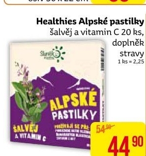 Doplněk stravy Pastilky alpské šalvěj a vitamin C Healthies