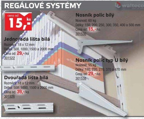 Lišta na regálové systémy