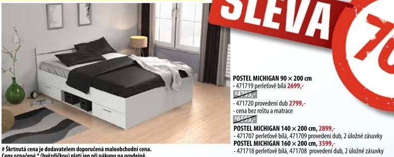 Multifunkční postel 90x200 MICHIGAN perleťově bílá