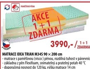 Matrace s potahem IDEA TRIAN 90x200x14 - Akce 1+1 ZDARMA