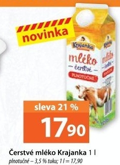Mléko čerstvé Krajanka - 3,5% plnotučné
