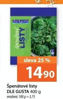 Listy špenátové mražené Dle Gusta