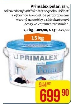 Bílá interiérová barva Primalex Polar