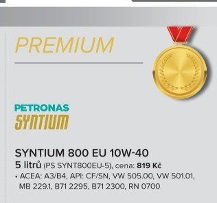 Motorový olej Petronas 10W - 40 Syntium 800 EU