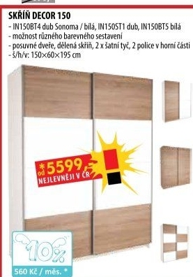 Skříň s posuvnými dveřmi DECOR 150 bílá/dub