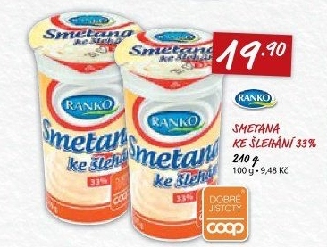 Smetana ke šlehání Ranko 33%