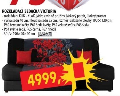 Pohovka VICTORIA červené květy