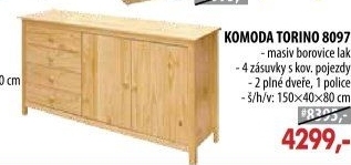 Komoda 2 dveře + 4 zásuvky TORINO