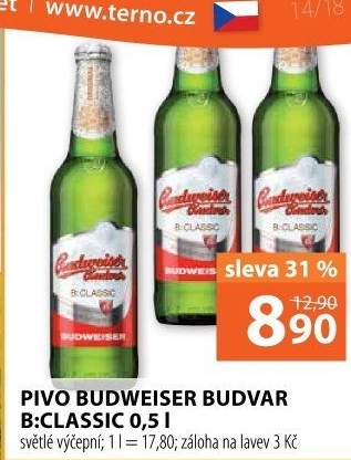 Pivo světlé výčepní B: Classic Budweiser Budvar