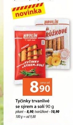 Tyčinky trvanlivé se sýrem a solí Havlík