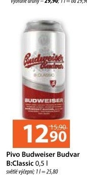 Pivo světlé výčepní B: Classic Budweiser Budvar