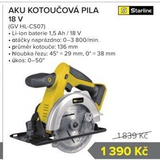 Aku kotoučová pila Starline