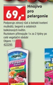 Hnojivo tekuté pro muškáty / pelargonie a balkónové květiny Agro