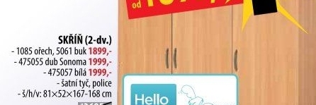 Skříň 2dveřová 1085 ořech