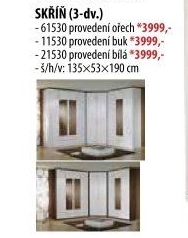 Skříň ESO 3 dveřová 61530 ořech/bílá