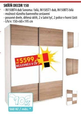 Skříň s posuvnými dveřmi DECOR 150 bílá/dub