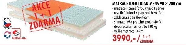 Matrace s potahem IDEA TRIAN 90x200x14 - Akce 1+1 ZDARMA