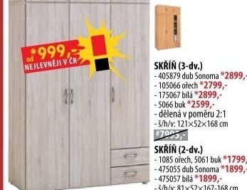 Skříň 3dveřová 405879 dub
