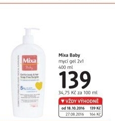 Mycí gel dětský extra vyživující na tělo a vlasy Baby Mixa