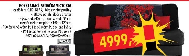 Pohovka VICTORIA červené květy
