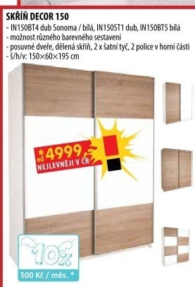 Skříň s posuvnými dveřmi DECOR 150 bílá/dub