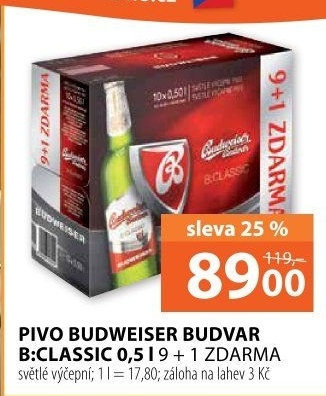 Pivo světlé výčepní B: Classic Budweiser Budvar
