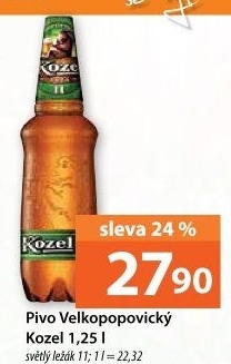 Pivo světlý ležák 11° Medium Velkopopovický Kozel