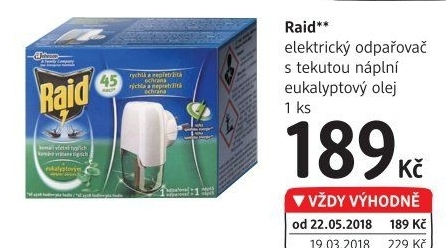 Odpařovač elektrický proti komárům Raid