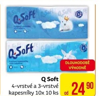 Papírové kapesníčky 4vrstvé Q Soft