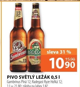 Pivo světlý ležák 12° Plná Gambrinus