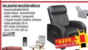 Relaxační masážní křeslo s podnožkou hnědé K47