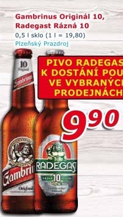 Pivo světlé výčepní Originál 10° Gambrinus