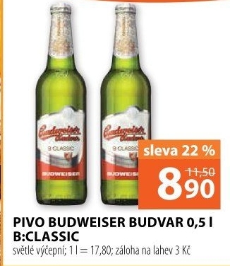 Pivo světlé výčepní B: Classic Budweiser Budvar