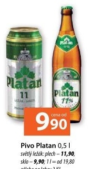 Pivo světlý ležák 11° Platan