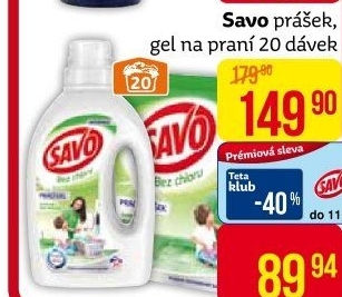 Prací prášek bez chloru Savo