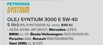 Motorový olej Petronas 5W - 40 Syntium 3000E