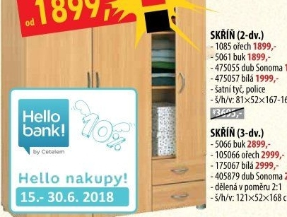 Skříň 2dveřová 1085 ořech