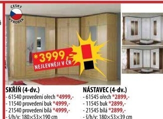 Skříň ESO 4dveřová 61540 ořech/bílá