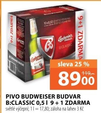 Pivo světlé výčepní B: Classic Budweiser Budvar
