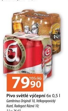 Pivo světlé výčepní Originál 10° Gambrinus