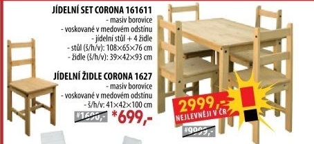 Stůl + 4 židle CORONA 2 vosk 161611