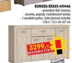Komoda 4 dveře + 1 zásuvka BRAVA dub