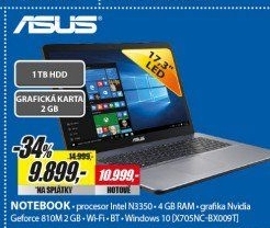 X705NC-BX009T 17,3 N3350 4G 1TB 2GB ASUS