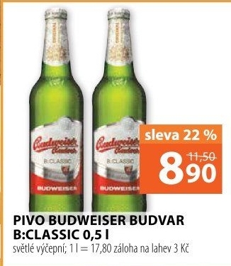 Pivo světlé výčepní B: Classic Budweiser Budvar