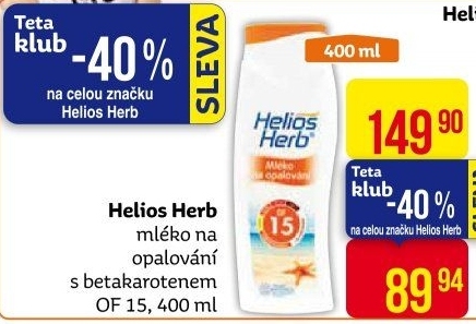 Mléko na opalování s betakarotenem OF 15 Helios Herb