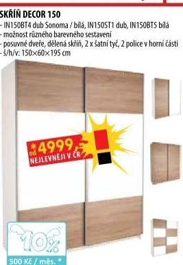 Skříň s posuvnými dveřmi DECOR 150 bílá/dub