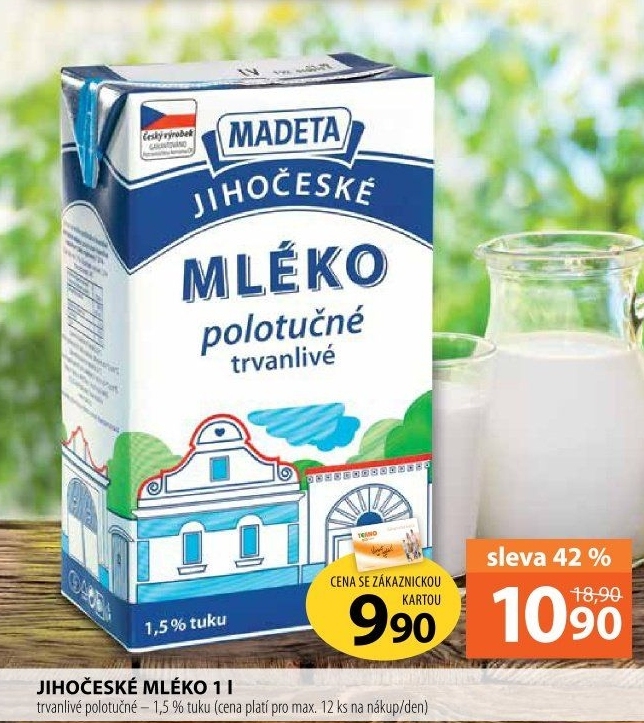 Trvanlivé mléko Jihočeské Madeta -1,5% polotučné