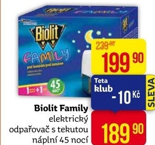 Odpařovač elektrický proti komárům 45 nocí Family Biolit