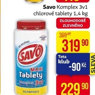 Přípravek do bazénu tablety Komplex 3v1 Savo